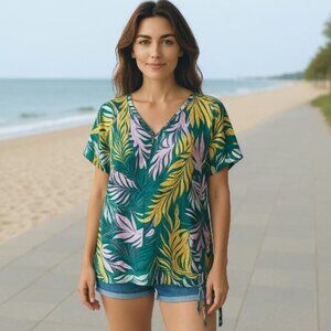 Women's NEW Cover-Up/Kaftan Size XS Swim Floral Palm Leaves Palisades Swim Club